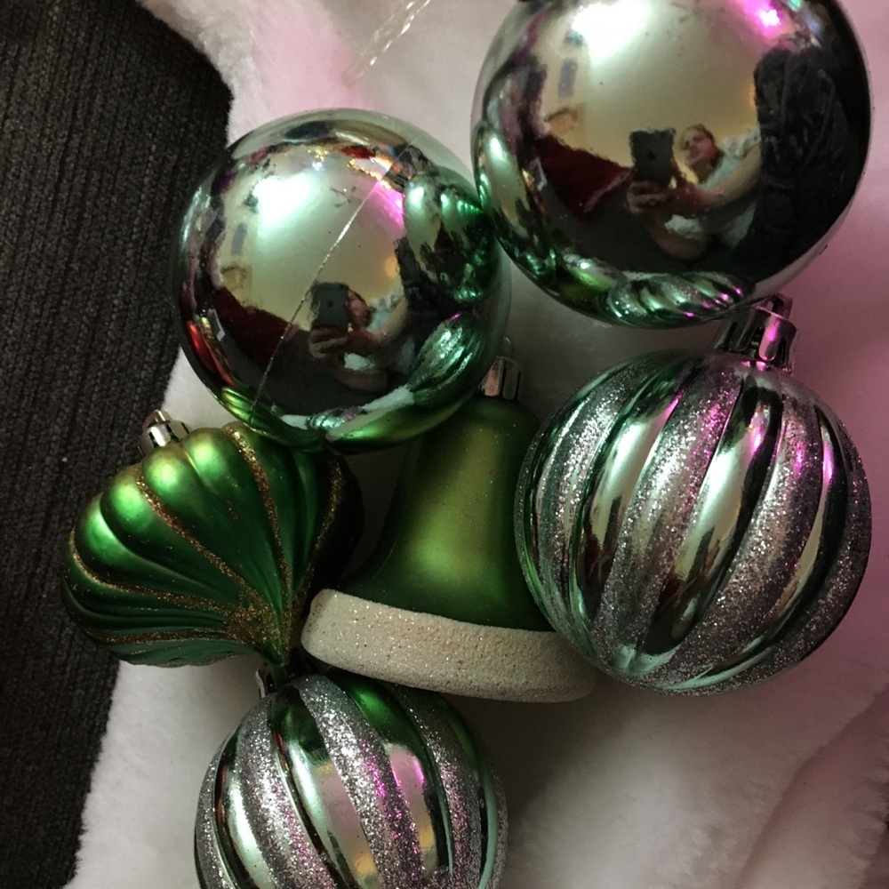 Green and Silver Holiday Ornament Set
